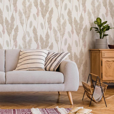 Fresco Selloana Pale Grey Floral Wallpaper