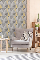 Fresco Shard Geometric Grey / Ochre Wallpaper