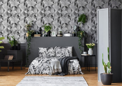 Fresco Tribal Geometric Grey / Black Wallpaper