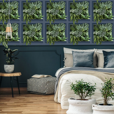 Fresco Utopia Tropical Navy Panel Wallpaper