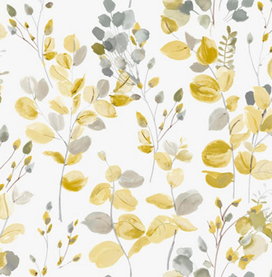 Fresco Watercolour Leaves Ochre Wallpaper