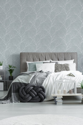 Fresco Winter Tree Duck Egg Blue Wallpaper