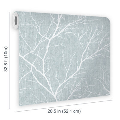 Fresco Winter Tree Duck Egg Blue Wallpaper