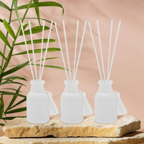 Fresh Linen Vintage Ribbed Glass Reed Diffusers Set of 3 Gift Set