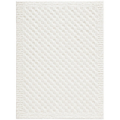 Freud-Modern Ivory Off-White High Pile Checkered Living Dining Bedroom ...