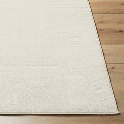 Freud-Modern Ivory Off-White High Pile Living Dining Bedroom Rug 140 x ...