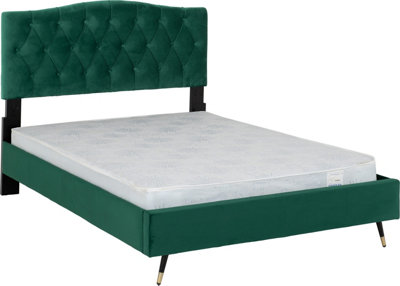 Freya 4ft6 Double Bed Frame in Green Velvet Fabric