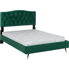 Freya 4ft6 Double Bed Frame in Green Velvet Fabric