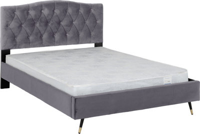 Freya 4ft6 Double Bed Frame in Grey Velvet Fabric