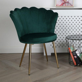 Freya Accent Chair with Petal Back Scallop Chair in Velvet - Green