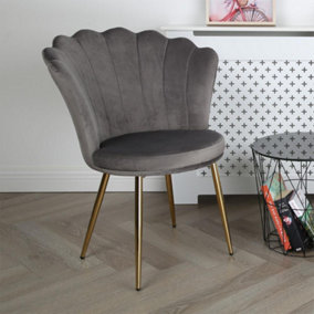 Freya Accent Chair with Petal Back Scallop Chair in Velvet - Grey
