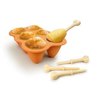 Fried Chicken Legs Silicone Baking 6 Cake Pop Novelty Fun Mould with Bone Shaped Lolly Sticks