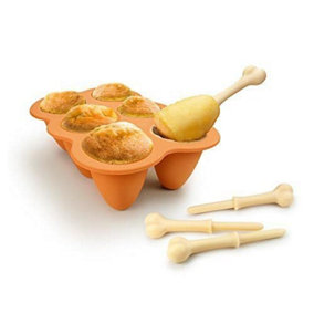 Fried Chicken Legs Silicone Baking 6 Cake Pop Novelty Fun Mould with Bone Shaped Lolly Sticks