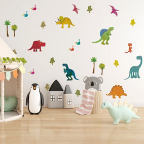 Friendly Dinosaurs Wall Sticker Pack Children's Bedroom Nursery Playroom Décor Self-Adhesive Removable