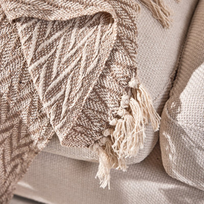 Fringed Throw Blanket Brown Chevron Zig Zag Knit  Cotton Bed Sofa Chair Throw with Tassels 155 x 130cm - 4