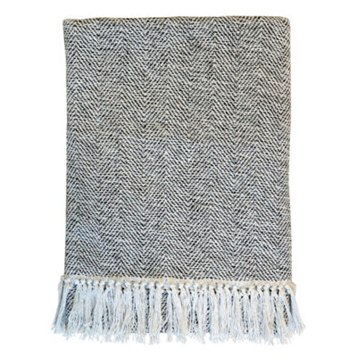 Fringed Throw Blanket Grey Bed Sofa Chair Throw with Tassels 180 x 130cm