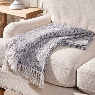 Fringed Throw Blanket Grey Bed Sofa Chair Throw with Tassels 180 x 130cm - 3