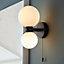 Frio Matt Black with Matt White Glass Shade Contemporary 2 Light Bathroom Wall Light