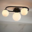 Frio Matt Black with Matt White Glass Shade Contemporary 3 Light Semi Flush Bathroom Light