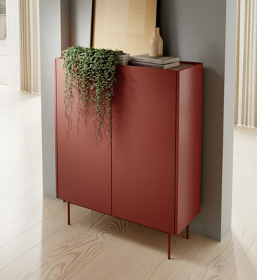 FRISK Highboard Cabinet  - Stylish Living Room Furniture (H)1220mm (W)970mm (D)370mm - Clay Red