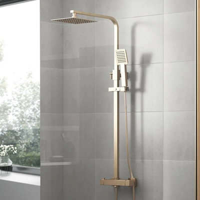 Frode Brushed Gold Thermostatic Shower Mixer Set Square Twin Head ...