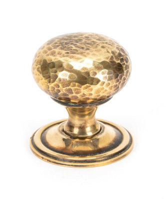 From The Anvil Aged Brass Hammered Mushroom Cabinet Knob 38mm