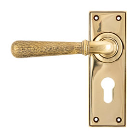 From The Anvil Aged Brass Hammered Newbury Lever Euro Lock Set
