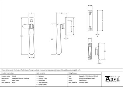 From The Anvil Aged Brass Locking Newbury Fastener