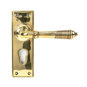 From The Anvil Aged Brass Reeded Lever Euro Lock Set