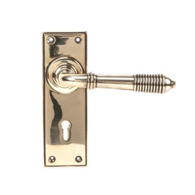 From The Anvil Aged Brass Reeded Lever Lock Set