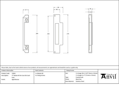 From The Anvil Aged Bronze  1/2" Rebate Kit for Euro Din Sash Lock