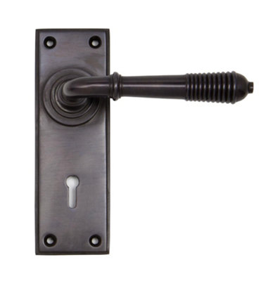 From The Anvil Aged Bronze Reeded Lever Lock Set