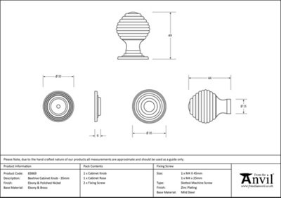 From The Anvil Ebony and PN Beehive Cabinet Knob 35mm