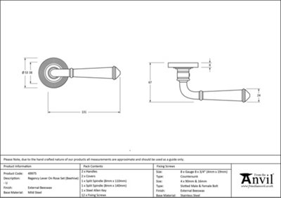 From The Anvil External Beeswax Regency Lever on Rose Set (Beehive) - Unsprung