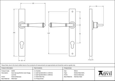 From The Anvil External Beeswax Regency Slimline Lever Espag. Lock Set