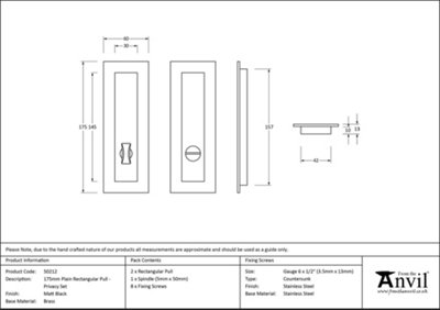 From The Anvil Matt Black 175mm Plain Rectangular Pull - Privacy Set
