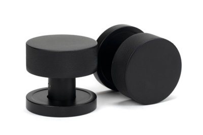 From The Anvil Matt Black Brompton Mortice/Rim Knob Set (Plain)