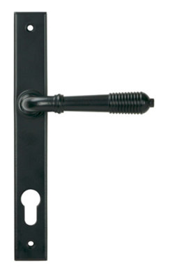 From The Anvil Matt Black Reeded Slimline Lever Espag. Lock Set