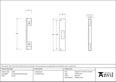 From The Anvil Pewter  1/2" Rebate Kit for Dead Lock