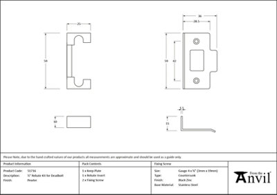 From The Anvil Pewter  1/2" Rebate Kit for Deadbolt