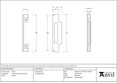From The Anvil Pewter  1/2" Rebate Kit for Sash Lock