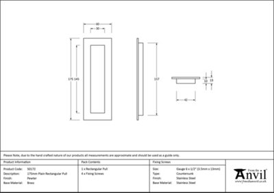 From The Anvil Pewter 175mm Plain Rectangular Pull