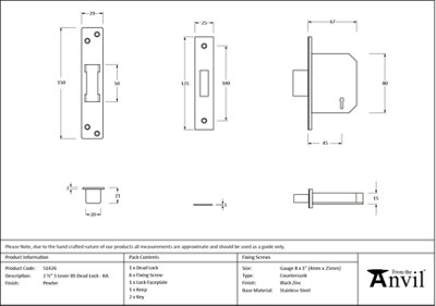 From The Anvil Pewter 2 1/2" 5 Lever BS Dead Lock KA