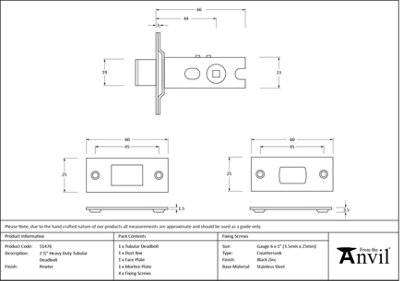 From The Anvil Pewter 2 1/2" Heavy Duty Tubular Deadbolt