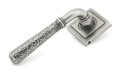 From The Anvil Pewter Hammered Newbury Lever on Rose Set (Square)