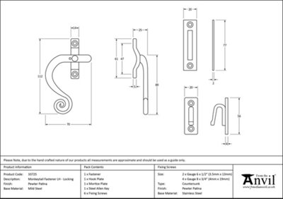 From The Anvil Pewter Locking Monkeytail Fastener - LH