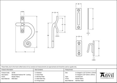 From The Anvil Pewter Locking Monkeytail Fastener - RH
