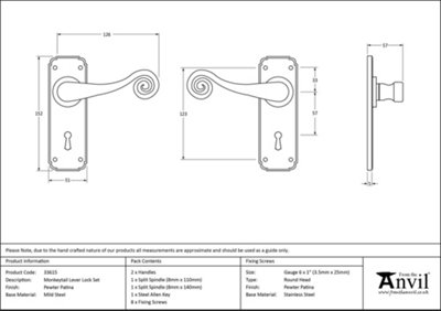 From The Anvil Pewter Monkeytail Lever Lock Set