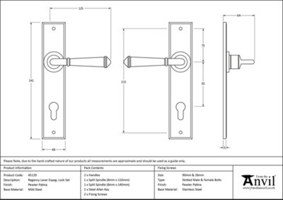 From The Anvil Pewter Regency Lever Espag. Lock Set