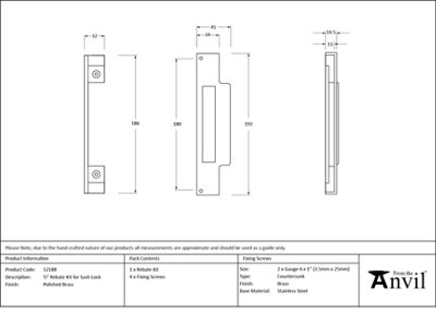 From The Anvil Polished Brass  1/2" Rebate Kit for Sash Lock